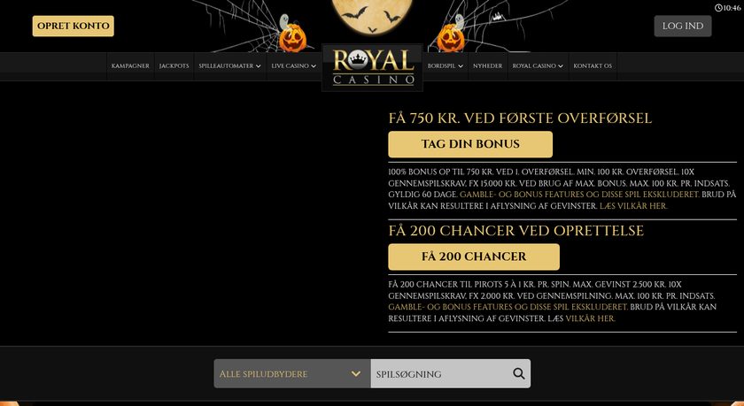 Royal Casinos forside fotograferet 24. oktober 2026